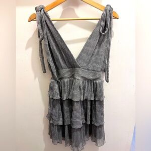 Silver Tiered Dress with Shoulder Ties